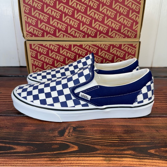 NIB Vans Classic Slip-On Color Theory Checkerboard Navy White Sneakers - Picture 5 of 11
